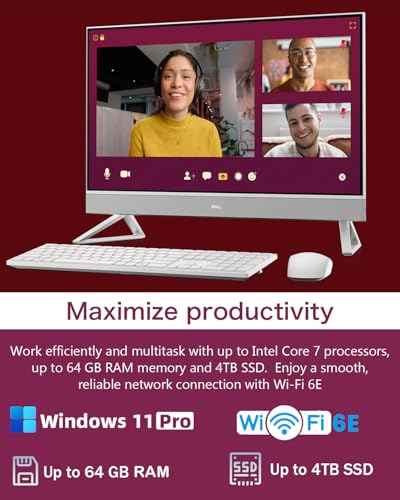 Image of Dell 27 All-in-One Desktop Computer, Core 7 150U(Up to 5.5 GHz), 27 inch FHD IPS Touch Display, Windows 11 Pro, 32GB DDR5, 1TB SSD, Wireless KB & Mouse, NVIDIA GeForce MX570A GDDR6, Wi-Fi 6E