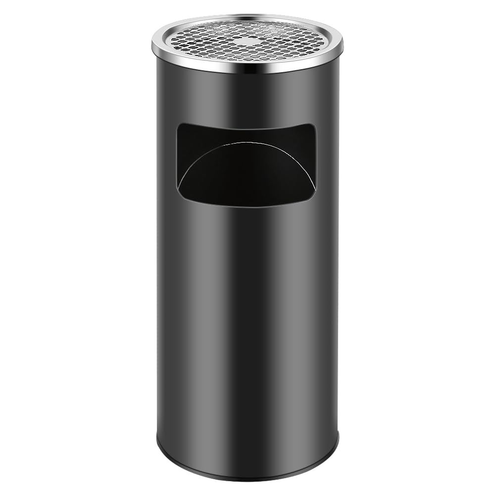 Poubelle en Acier Inoxydable 30L avec Seau Intérieur, Cendrier sur Pied pour Hôtel, Jardin et Supermarché