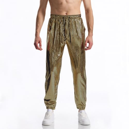 Mens Metallic Disco Pants - 70s 80s Sequin Drawstring Elastic Waist Party Club Rave Shiny Jogger Sparkly Trousers3