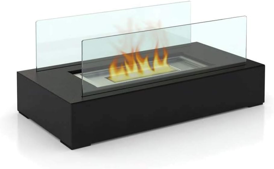 Fire Desire's Cubic bio Ethanol Fireplace, Table Top, Tempered Glass, Indoor Outdoor, Indoor/Outdoor Portable Smokeless Firepit, Black