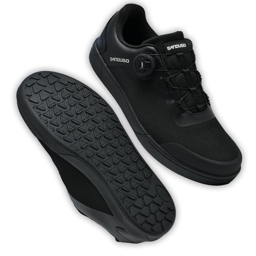 SANDUGO MTB Mountain Bike Shoes for XC/Enduro/DH Cycling, Speed Lace Dial System Stability(Flat Pedal Shoes Black 11)