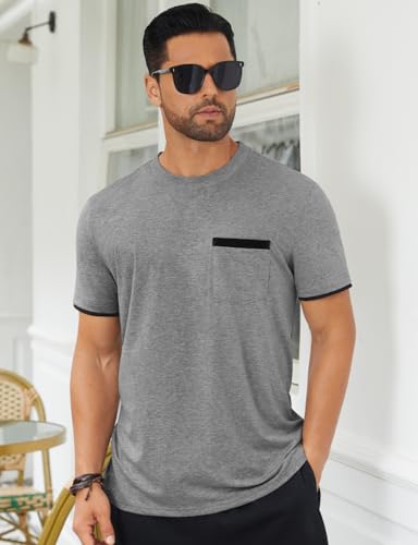 Hardaddy Men's Color Block Pullover Crew Neck Short Sleeve Tee Shirts with Pocket2