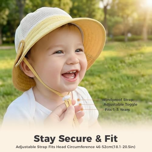 Image of SNOWIE SOFT Baby Sun Hat Summer Cap for Baby Girl 1-3 Years, Sun Protection Cap Bucket Hat with Chin Strap and Back Sun Shield Breathable Summer Protection Caps Visor Hats UV Caps for Beach Travel