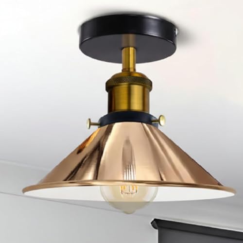 LEDSone Flush Mount Ceiling Lamp with Cone Shade Metal E27 Vintage Ceiling Light Fixtures for Hallway Closet Kitchen Dining Room Living Room Bulb Included