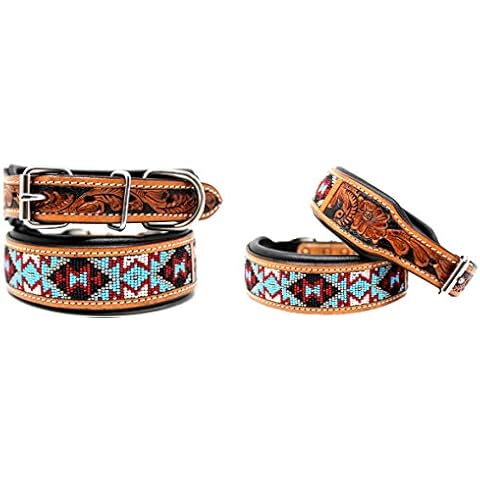 ProRider Small 13''- 17'' Amish Made 100% Cow Leather Hand Tooled Puppy Dog Collar 6064 Cover