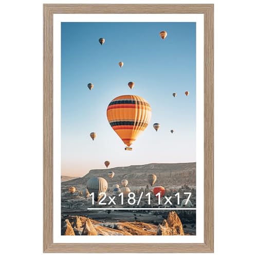 Image of JCJMY 12x18 Picture Frame with 11x17 Mat, Display Photo 11x17 with Mat or 12 x 18 Without Mat, Wall Hanging Large 12 by 18 Poster Frame with Plexiglass, Rustic Brown