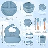 Personalisiertes Silikon-Baby-Essset mit Namen, individuelles Baby-Selbstentwöhnungsset, Selbstfütterungsgeschirr mit Löffel, Gabel, Silikon-Saugnapfschale, Tasse, Teller Armeegrün