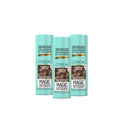 L'Oréal pack 3 Paris Spray Retoca Raíces Instantáneo, Para Hombre y Mujer, Magic Retouch, Tono: Castaño (Chatain), 75 ml