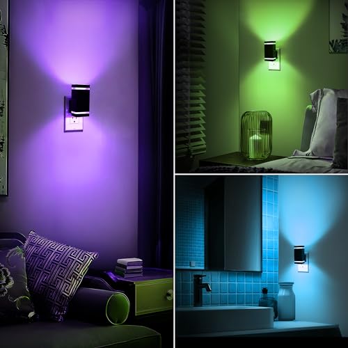 Image of DORESshop Color Changing Night Lights [2 Pack], Night Lights Plug Into Wall, 8 Color LED Night Light, Night Light with Dusk to Dawn Sensor, Nightlight for Bathroom Decor, Children Room, Kids Gift