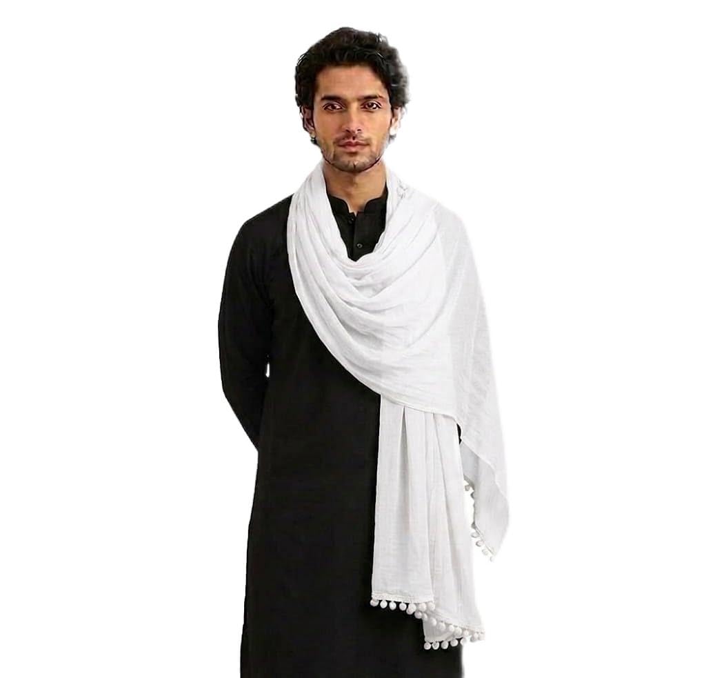 Trendify Hub Men’s Pure Cotton Dupatta 2.25 Meter Traditional Stole for Kurta Ethnic Wear Soft Breathable Long Cotton Gamcha Scarf for Festive Wedding Casual Daily Use