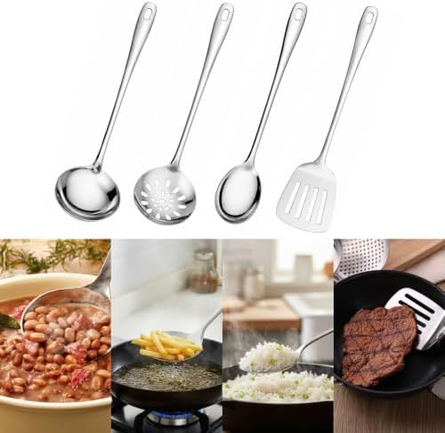 Kit 4 Utensílios de Cozinha em Aço Inox Concha Espátula Escumadei...
