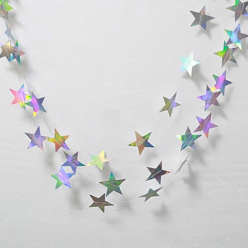 Image of Iridescent Shining Star Hanging Garland Iridescent Hanging Sparkling Star Streamer Glitter Bunting Banner Twinkle Backdrop for Wedding Baby Shower Birthday Christmas Decorations 40 Feet