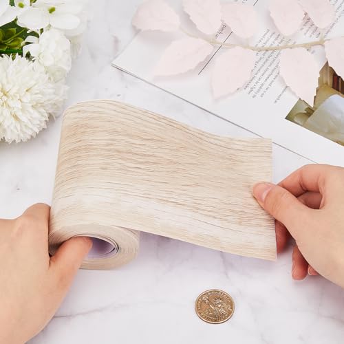 Image of GORGECRAFT Wood Grain Tape 3.94 inch x 33 feet Self-Adhesive Realistic Wood Duck Tape Textured Furniture Grain Repair Patch for Tables Chairs Windows Floors Renovation Home Decor Seashell Color
