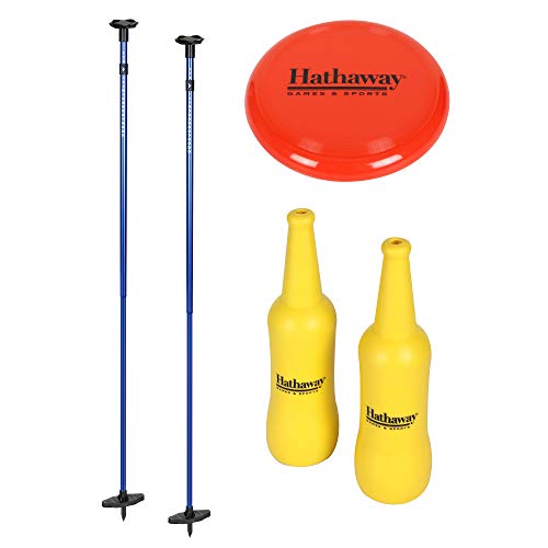 Hathaway Polish Horseshoes Set with Throwing Disc, Crash-Resistant Bottles, Aluminum Poles & Built-in