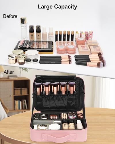 Image of Relavel Travel Makeup Train Case Makeup Cosmetic Case Organizer Portable Artist Storage Bag with Adjustable Dividers for Cosmetics Makeup Brushes Toiletry Jewelry Digital Accessories