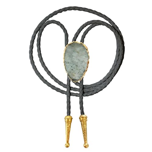 Image of Daisy Del Sol Gemstone Bolo Tie Braided Vegan Faux Leather Natural Stone Gold Handmade Necklace Adjustable Boho Western Jewelry