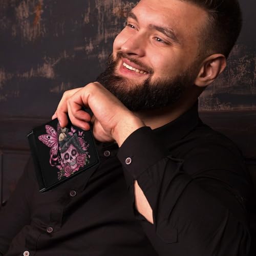 Skull Fairy Breast Cancer Awareness Ribbon Bifold Wallet PU Leather Front Pocket Slim Credit Card Holder Coin Purse for Women Men4