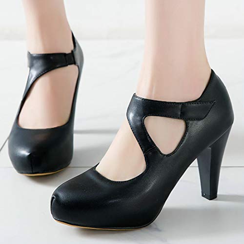 MAVMAX Women's Platform Mary Jane Block High Heel Cutout Pumps4