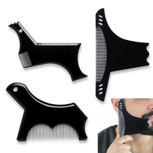 Tomedeks Lot de 3 Modèles de coiffage de barbe - Outil de mise en forme de barbe - Gabarit de rasage pour barbe, bouc et moustache avec peigne de coiffage...