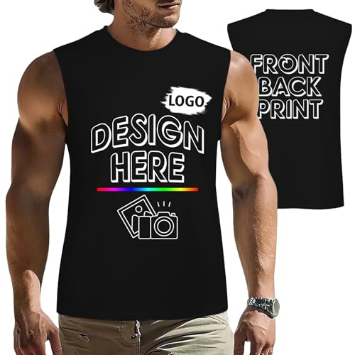 Custom Sleeveless Shirt for Men Personalized Mens Sleeveless Tank Design Your Own Image Logo Text Tank Top for Gifts