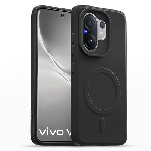 Image of Outlouders Back Cover for Vivo V60 5G / Vivo T4 Pro 5G Soft Matte Silicone Cover with Slim Fit | Mag-Safe Logo (Not Mag-Safe Compatible) | Shockproof | Camera Protection Bumper Case (Black)