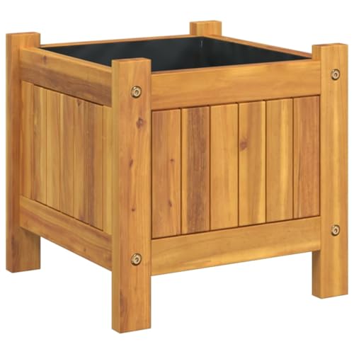vidaXL Jardinière avec Doublure, Pot de Fleurs de Jardin, Bac à Plantes de Terrasse, Boîte de Plantation d'Extérieur pour Légumes Herbes, 31x31x30 cm Bois Massif d'Acacia