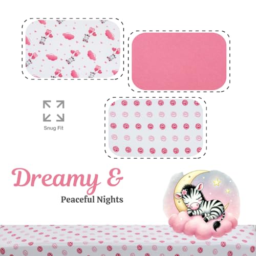 Image of 3 Pack Crib Sheets - Ultra Soft Jersey Cotton Baby Crib Sheets, Breathable Fitted Sheets for Standard Crib Mattress (52 inch x 28 inch), Baby Boy Crib Bedding Set - Pink Zebra