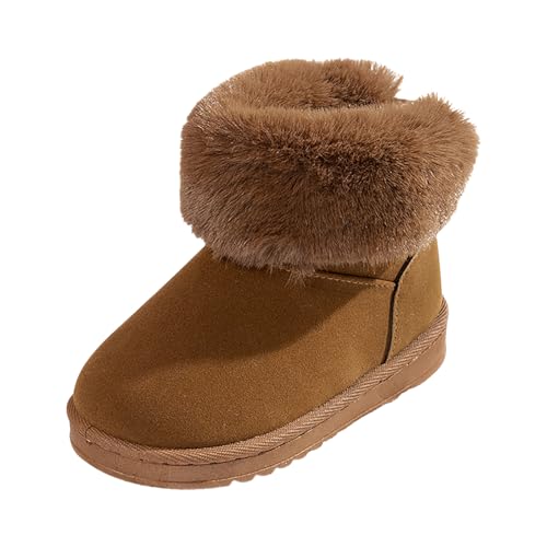Boys Girls Ankle Boots Waterproof Warm Snow Boots with Fleece Collar Cozy Faux Fur Lining Non-Slip Winter Boots for Toddler Big Kids Fashion Outdoor Cold Weather Walking Shoes for All Day Play Brown