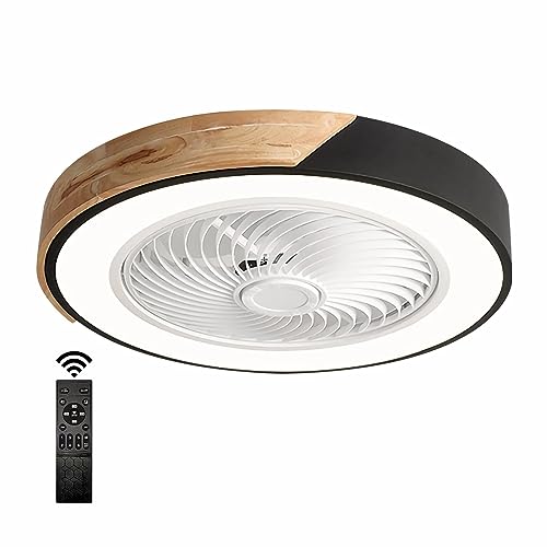 Silencieux Ventilatuer du plafond avec lumière et télécommande, Bois Plafonnier avec Ventilateur, Lampe Dimmable Ventilateur Chambre Salle a Manger Cuisine...