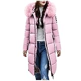 Generic Damen Daunenmantel Wintermantel Übergröße Lang Steppjacke Parka mit Pelzkapuze Winter Warm Trenchcoat Winddicht Jacke Daunenjacke Steppmantel, Rosa, XXL