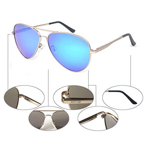 JUST GO Metal Frame Vintage Aviator Style Sunglasses with Case, Polarized Lenses, 100% UV Protection4