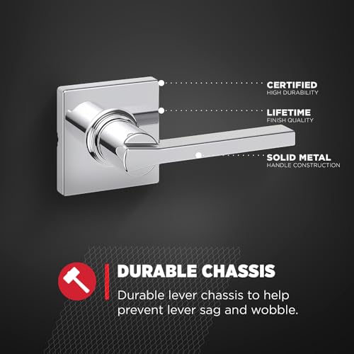 Image of Kwikset Casey Hallway Passage and Bed /Bath Privacy Door Handle 2 Pack, 1 Passage Levers and 1 Privacy Levers, Polished Chrome Reversible Interior Handles