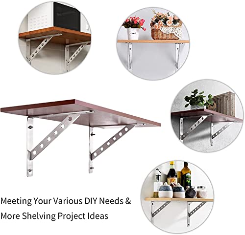 Image of YUMORE Shelf Brackets Heavy Duty, 400x280mm L Shaped Shelf Brackets Stainless Steel Floating Table Supports Angle Bracket for Worktop Bench Shelves, Max Load 440lbs, 2Pack