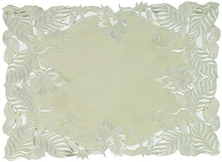 Light Green Placemats Set of 6 - Rectangle Lace Linen Place Mats European Embroidery - Perfect for Kitchen Dining Room Table Home Decor Wedding Receptions - 14 x 20 inches - The Daulton Collection