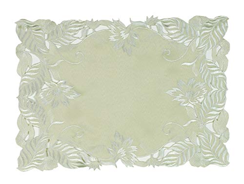 Light Green Placemats Set Of 6 - Rectangle Lace Linen Place Mats European Embroidery - Perfect For Kitchen Dining Room Table Home Decor Wedding Receptions - 14 X 20 Inches - The Daulton Collection #TOP29