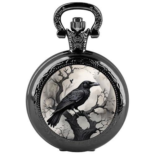 Tiong Pocket Watch Black Vintage Steampunk Quartz Pocket Watch Costume Men Women Necklace Jewelry Gifts