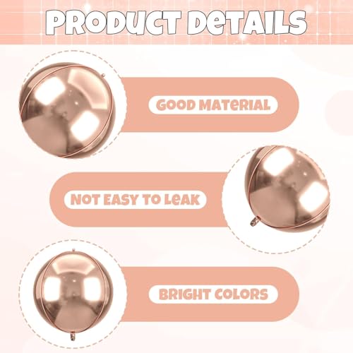 Image of 6Pcs 22 inch Rose Gold Ball Balloons with Metallic Star 4D Large Foil Balloons for 70s Disco Party Birthday Decorations