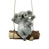 Pumixiy Gartenstatue Koalabär aus Kunstharz mit Schaukel – Vintage-Used-Finish, Rasenornament für den Außenbereich, Baumdekoration, Feengarten Acc(A)