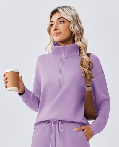 Image of PINSPARK 2 Piece Sets for Women 1 /2 Zip Sweatsuit Loose Fit Sweatshirt Straight Leg Pants 2026 Matching Outfit Fall Tracksuit