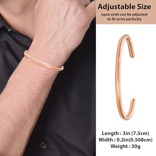 Art Of Creation Pure Copper Bracelet handmade Cuff for Men and Women Plain Solid Bangle Adjustable Kada From India…3