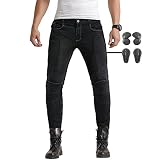 SHUOJIA Pantalones De Motociclista Hombres Forro Protector Moto De La Motocicleta Trabajo Pantalones Jeans Cargo Blindada Protección Aramid (Black,XL)