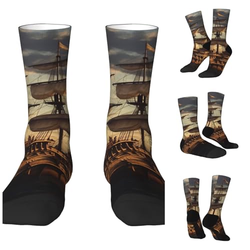 LZQPOEAS Fantasy pirate ship Athletic Socks Unisex Cushioned Crew Socks Hiking Running Calf Sock Soft Above Ankle Sock