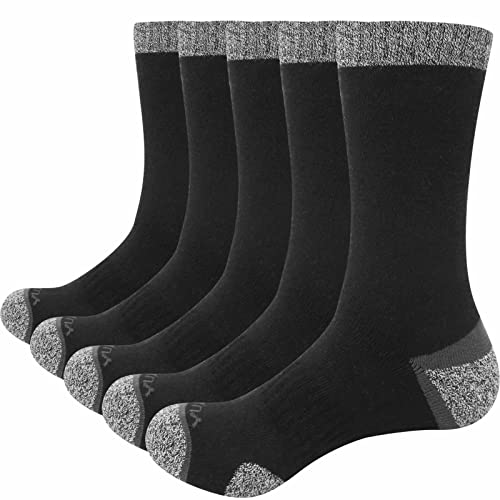 GiveGift YUEDGE Gruesos Termicos Calcetines de Algodón para Hombre Calcetines de Montaña Senderismo con talón y puntera reforzados almohadilla Trabajo Botas Calcetines Negro 5 Pares XL