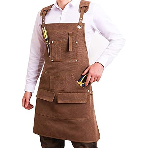 Tool Apron for Men with 6 Pockets,Waxed Canvas Carpenter Apron,Heavy Duty Canvas Carpenters Aprons for Woodwork Room Craft Workshop Kitchen Pottery, Craft Workshop, Garage, Fits Men and Women Cover