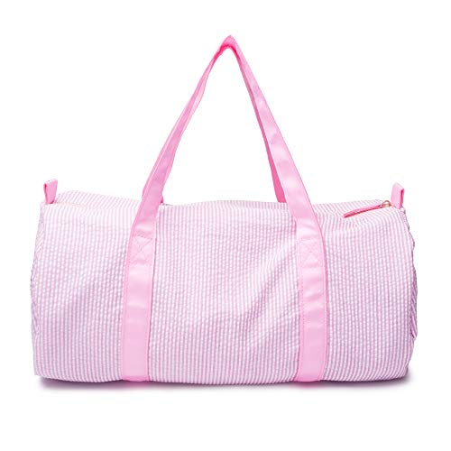 Kids Duffle Travel Bag, Seersucker Overnight Weekender Carry on Bag for Toddler Boys Girls, Lightweight Small Personal Items Bags (Pink)