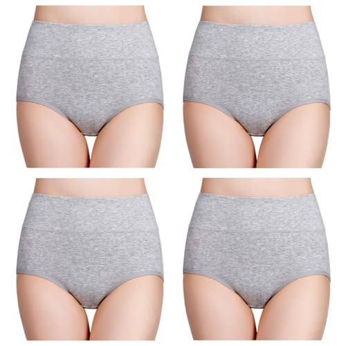 wirarpa Unterhosen Damen Baumwolle Frauen Unterwäsche Hohe Taille Slips Hoher Taillenslip 4er Pack Grau Größe 4XL(60/62) 1