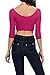 Womens Trendy Solid Color Basic Scooped Neck and Back Crop Top 3/4 Sleeve Magenta Medium