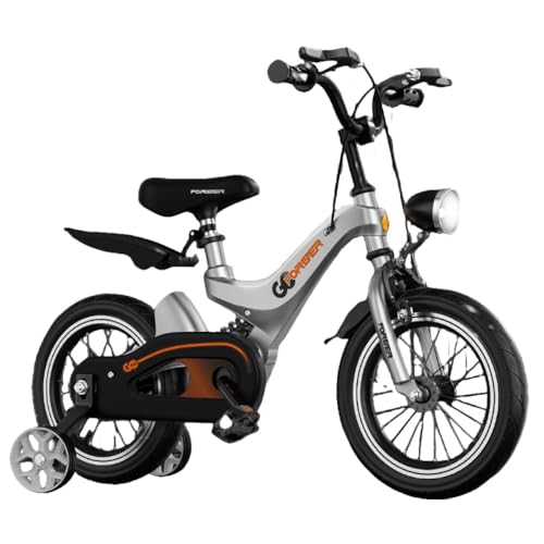 VGVG子供用自転車 4歳~12歳 超軽量滑り止め 耐磨 マグネシウム合金 幼児用 補助輪付 男の子 女の子 プレゼント (18インチ,シルバー)