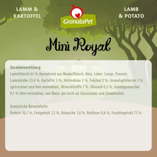 GranataPet Mini Royal Lamm & Kartoffel, Nassfutter für Hunde, Hundefutter ohne Getreide & ohne Zuckerzusatz, Alleinfuttermittel für ausgewachsene Hunde, 11 x 150 g
