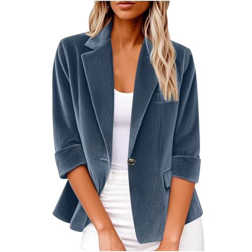 Blazer Damen Elegant 3/4-Ärmel Longblazer Casual Arbeit Büro Knopf Open Front Jacke Anzug Herbst Blazer Damen Elegante Jacke Dressy Business Casual...